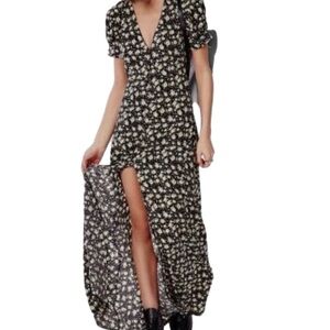 WILD FABLE  High Low Maxi Dress Women's M/L Black Yellow Floral.